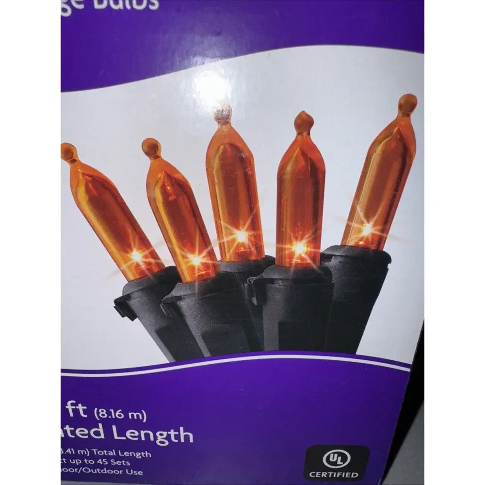 Holiday Home 100 Orange LED Mini Lights 28 ft 8 in Lighted Length NEW Halloween